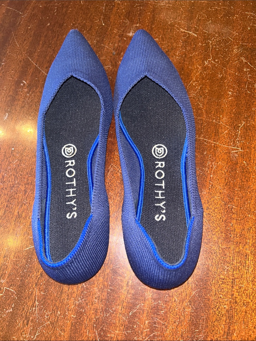 Rothy's Pointed Knit Flat in Navy Blue